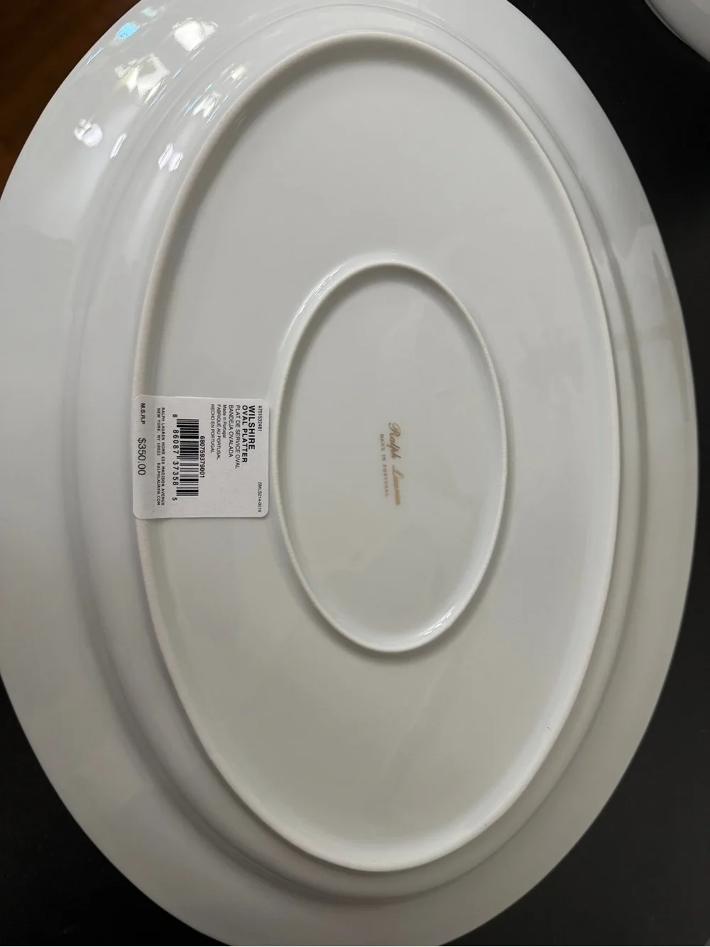 Ralph Lauren Wilshire White Porcelain Bowl and Serving Platter with Gold Trim